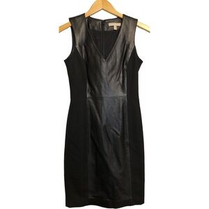 Banana Republic Womens Black V Neck Leather Sheath Sleeveless Lined Dress 0